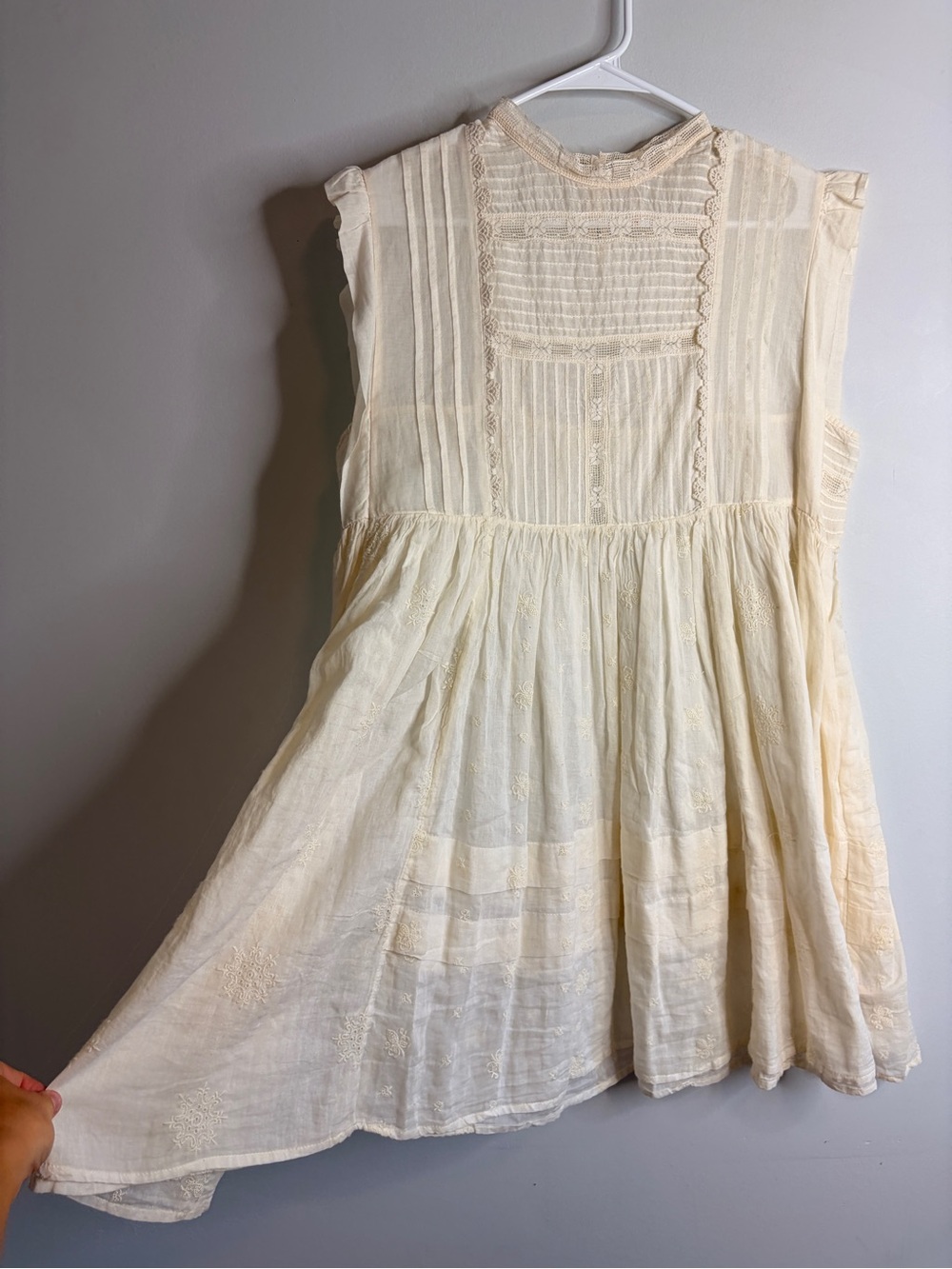 Free People Cream Smocked Sleeveless Coquette Dress Small